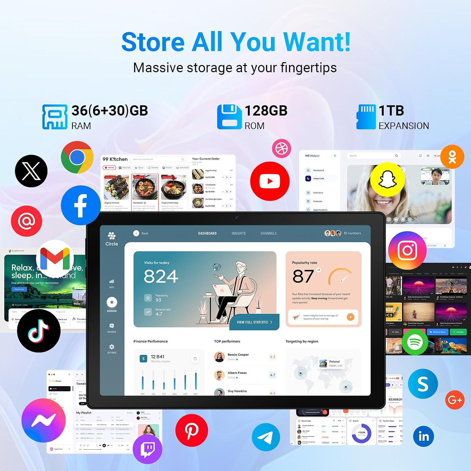 URAO Tablet,11" Android 16 Tablet Octa-core 36GB+128GB Gemini AI | 7800mAh Battery 1280 * 800 IPS FHD 5MP+8MP Camera Wi-Fi 6,BT 5.4 GMS Support 1TB Expansion with Keyboard Stylus Headphone - Image 4