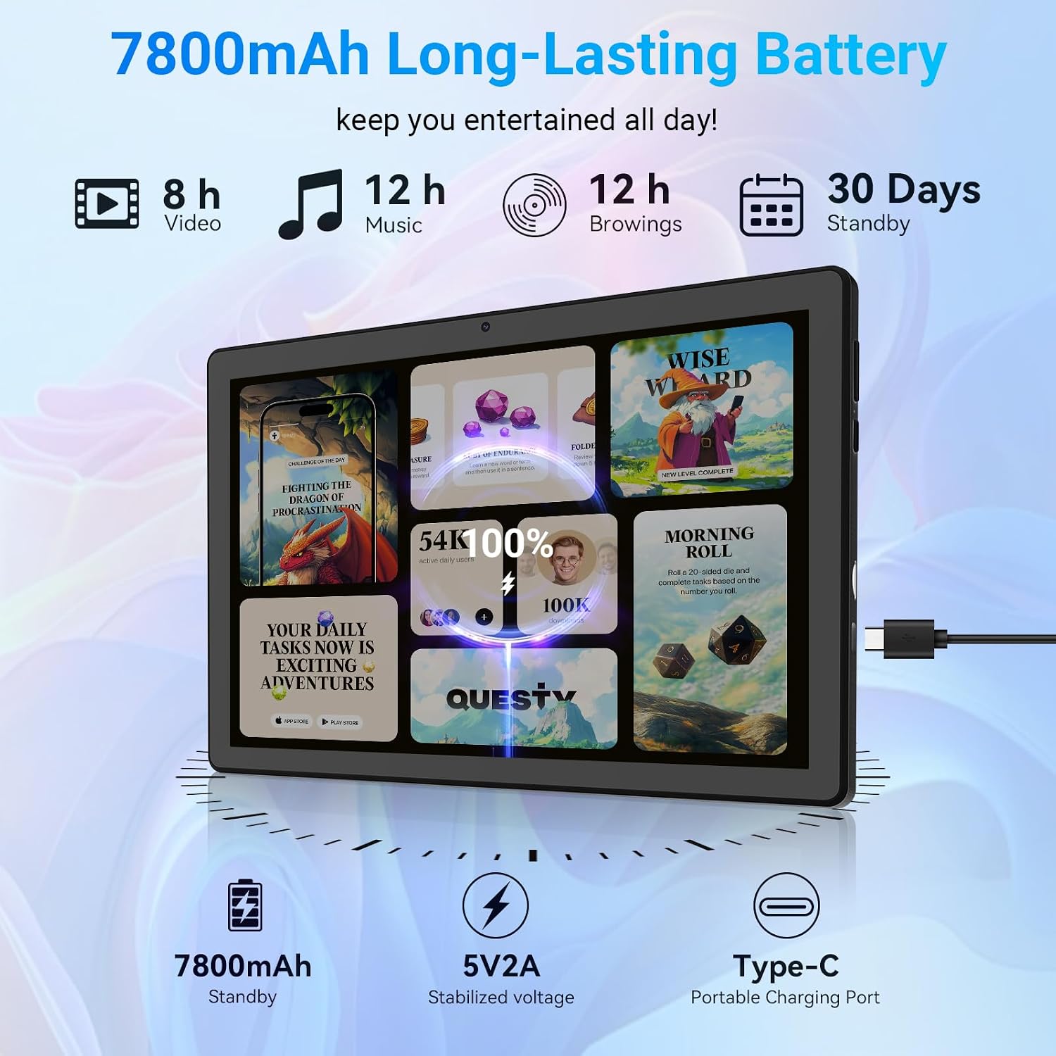 URAO Tablet,11" Android 16 Tablet Octa-core 36GB+128GB Gemini AI | 7800mAh Battery 1280 * 800 IPS FHD 5MP+8MP Camera Wi-Fi 6,BT 5.4 GMS Support 1TB Expansion with Keyboard Stylus Headphone - Image 5