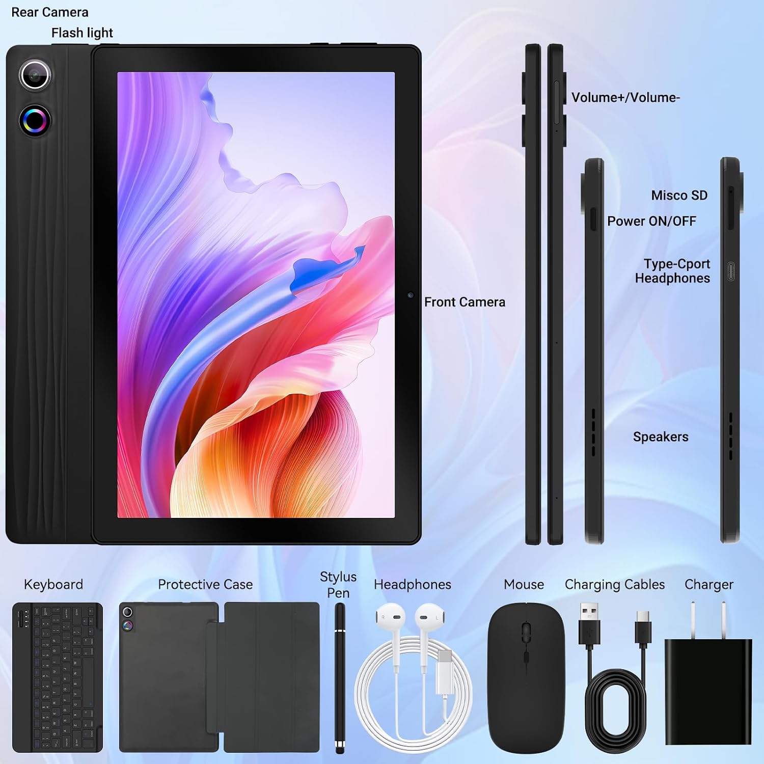 URAO Tablet,11" Android 16 Tablet Octa-core 36GB+128GB Gemini AI | 7800mAh Battery 1280 * 800 IPS FHD 5MP+8MP Camera Wi-Fi 6,BT 5.4 GMS Support 1TB Expansion with Keyboard Stylus Headphone - Image 9