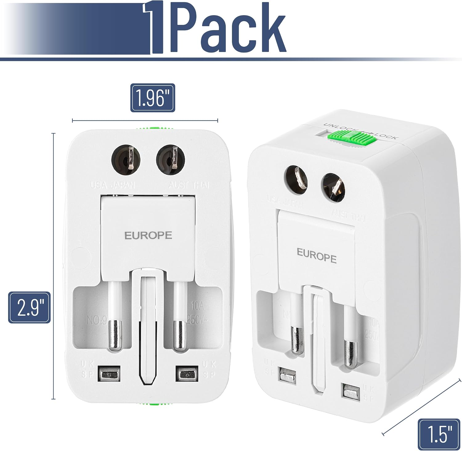 Bates- Universal Adapter for Travel, Compact International Power Adapter for USA, EU, UK, Australia, and India Outlets, All in One - Image 2