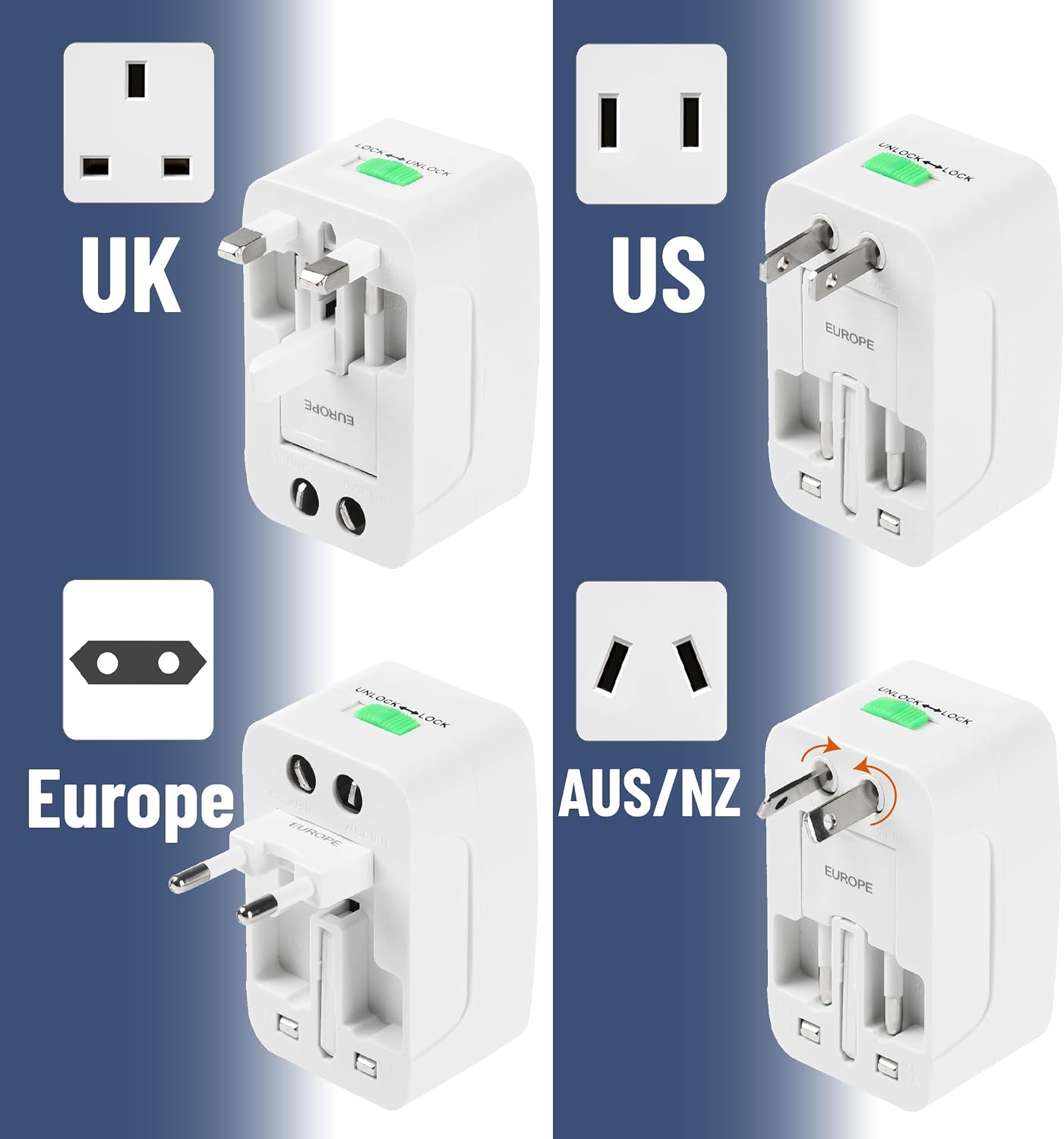 Bates- Universal Adapter for Travel, Compact International Power Adapter for USA, EU, UK, Australia, and India Outlets, All in One - Image 3