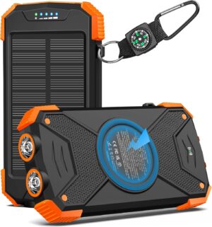BLAVOR Solar Power Bank 10,000mAh Portable Wireless Charger for Cell Phones | 20W USB-C battery pack, battery bank, IPX5 waterproof, 2 flashlights, camping essentials, hiking gear, emergency solar backup