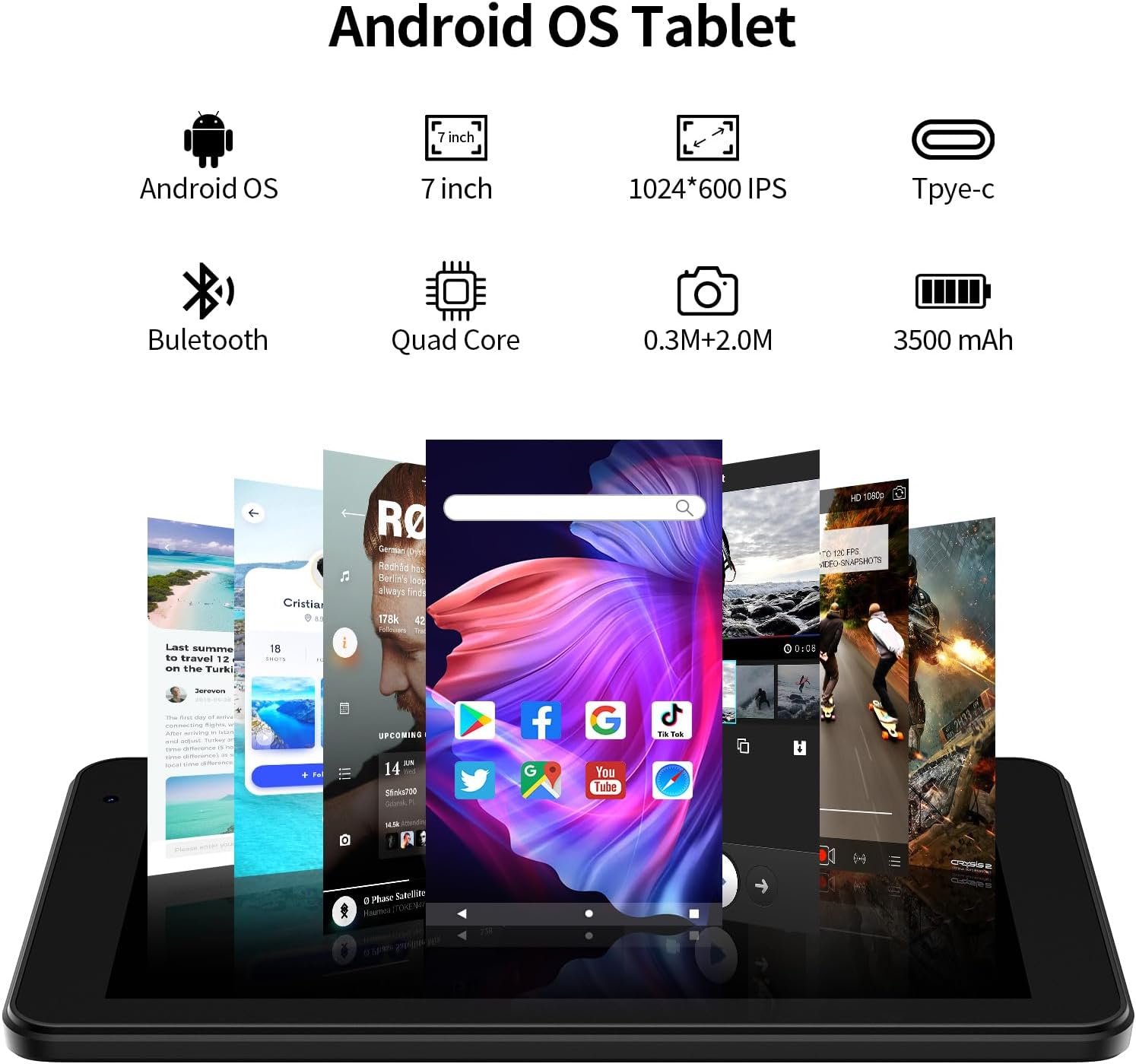 7 Inch Tablet, Android Tablet with 32GB+512GB, Lightweight, Black - Image 2