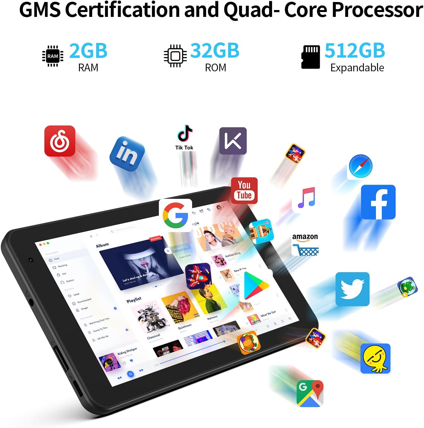 7 Inch Tablet, Android Tablet with 32GB+512GB, Lightweight, Black - Image 3